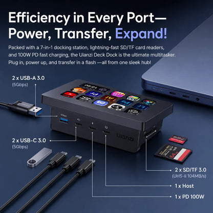 Ulanzi D200H Deck Dock – 13-Key Stream Controller & 7-in-1 USB-C Hub