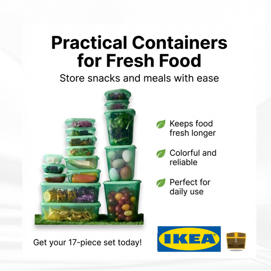 PRUTA Food container with lid, set of 17, green