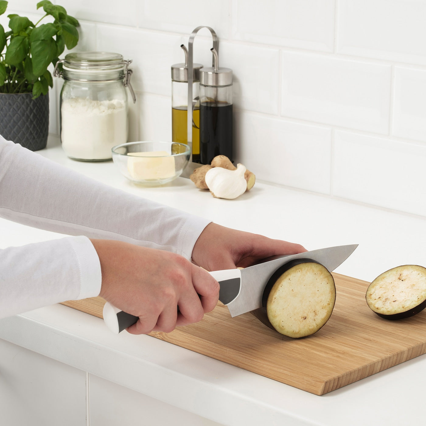 ÄNDLIG- 3-piece knife set, light grey/white