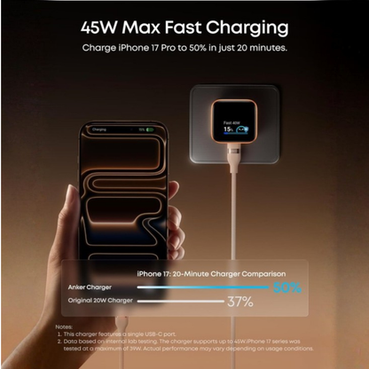 Anker Nano 45W Smart Display USB-C GaN Fast Charger (A121D)