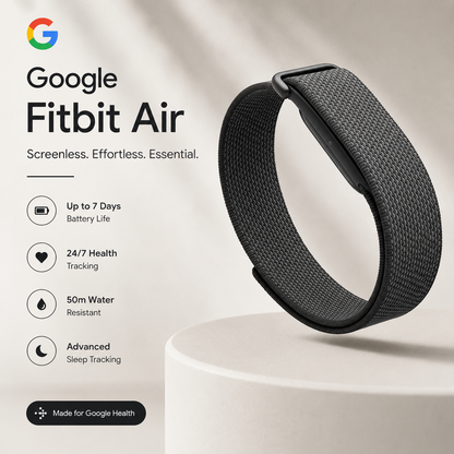 Google Fitbit Air Screenless Fitness & Activity Tracker | 24/7 Health Monitoring | 7-Day Battery | Water Resistant