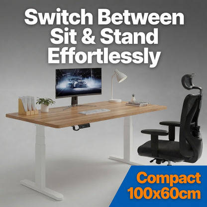 Electric Height-Adjustable Standing Desk - 100cm x 60cm Compact Sit-Stand Office Desk