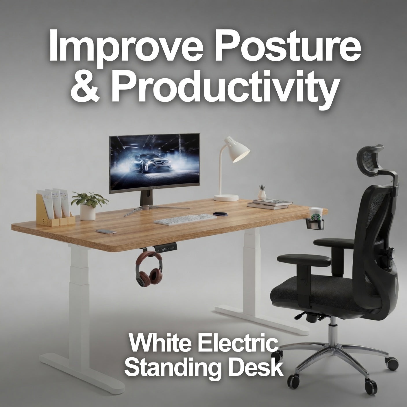 Electric Height-Adjustable Standing Desk - 100cm x 60cm Compact Sit-Stand Office Desk