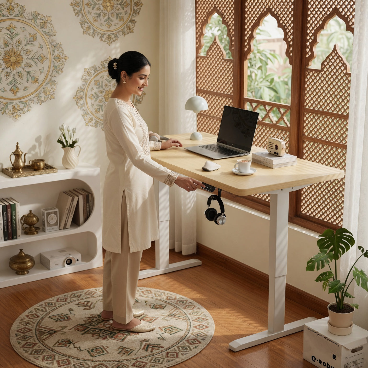 Electric Height-Adjustable Standing Desk - 100cm x 60cm Compact Sit-Stand Office Desk