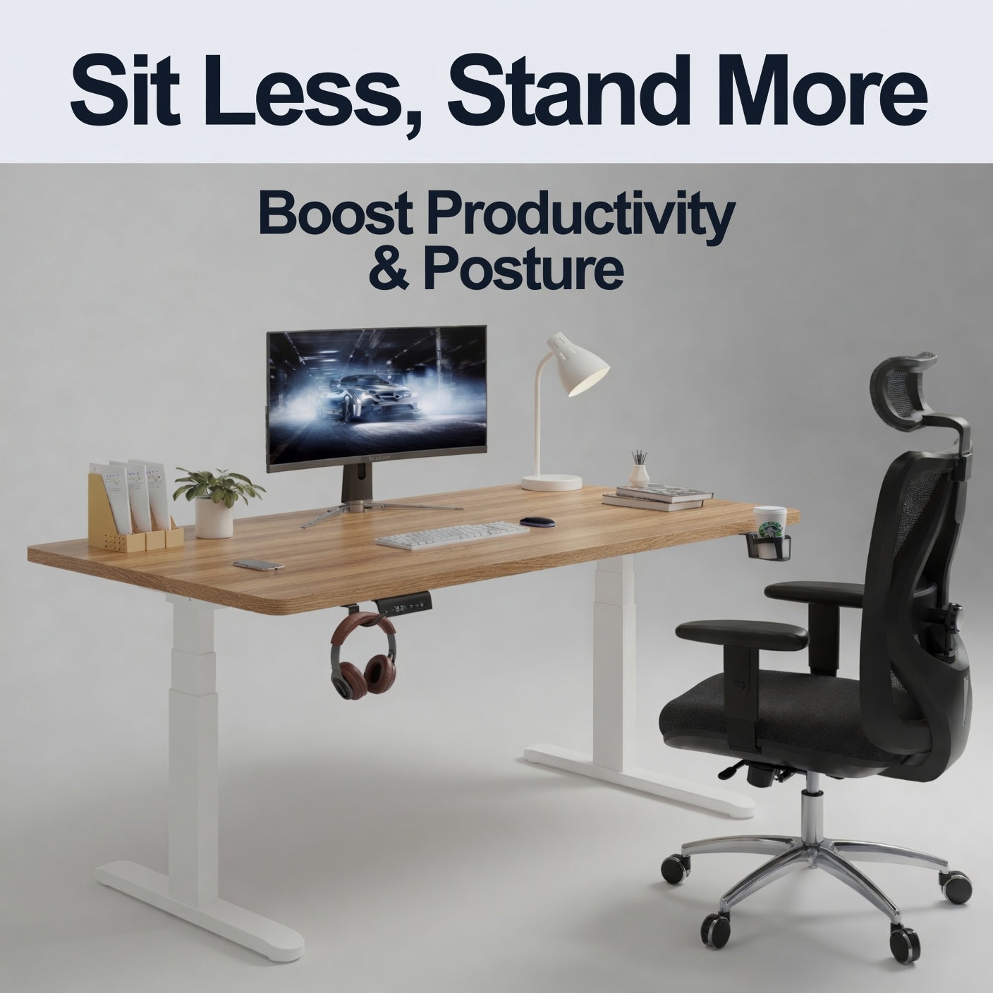 Electric Height-Adjustable Standing Desk - 100cm x 60cm Compact Sit-Stand Office Desk