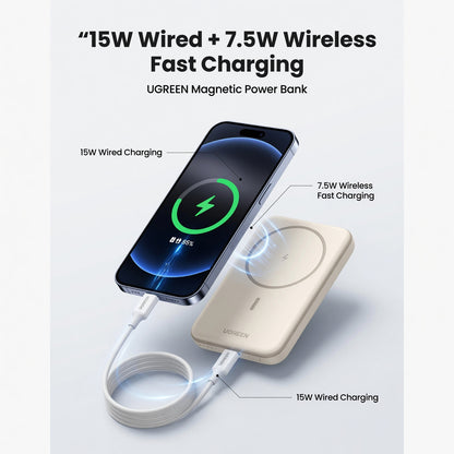 UGREEN 5000mAh Magnetic Wireless Power Bank – 15W Fast Charging
