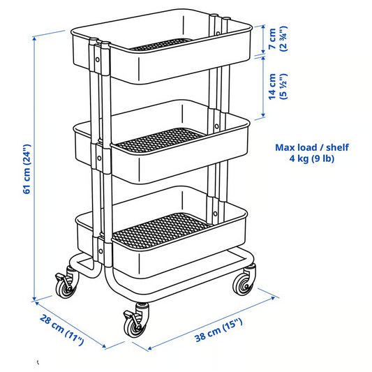 RÅSKOG Trolley, white, 28x38x61 cm