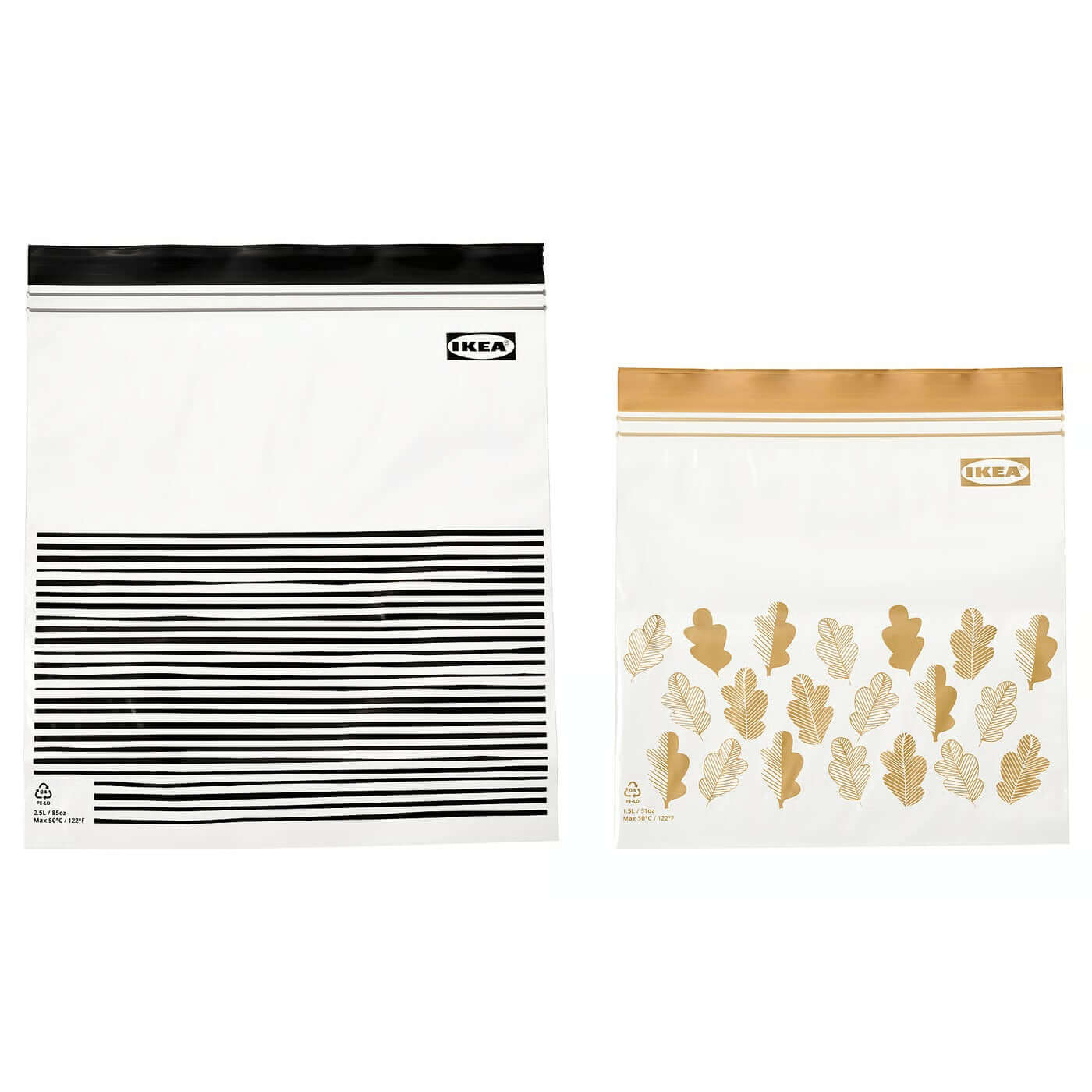 Patterned black/yellow ISTAD resealable bags for snacks and freezing
