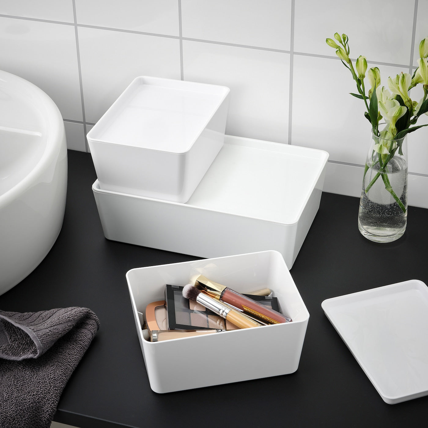 IKEA KUGGIS Box with Lid – White, 13x18x8 cm