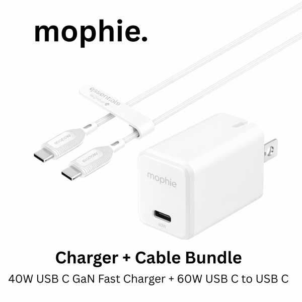 Mophie 40W GaN Charger + USB-C 60W Cable (Charger + Cable Bundle)