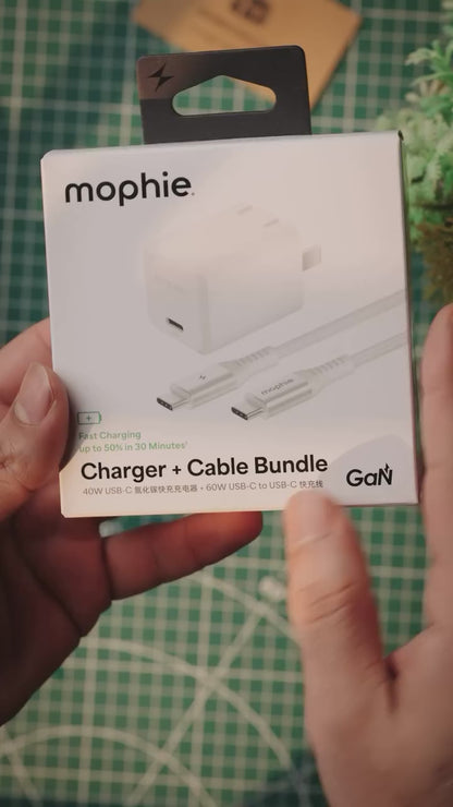 Mophie 40W GaN Charger + USB-C 60W Cable (Charger + Cable Bundle)