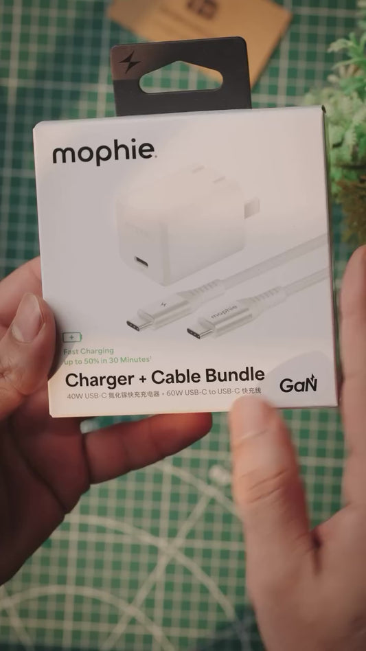 Mophie 40W GaN Charger + USB-C 60W Cable (Charger + Cable Bundle)