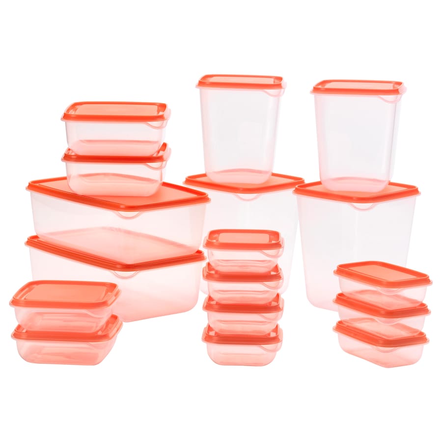 IKEA PRUTA Food Container Set – Transparent/Orange (Set of 17)