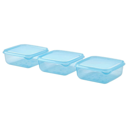 PRUTA Food container with lid, blue, 0.6 L