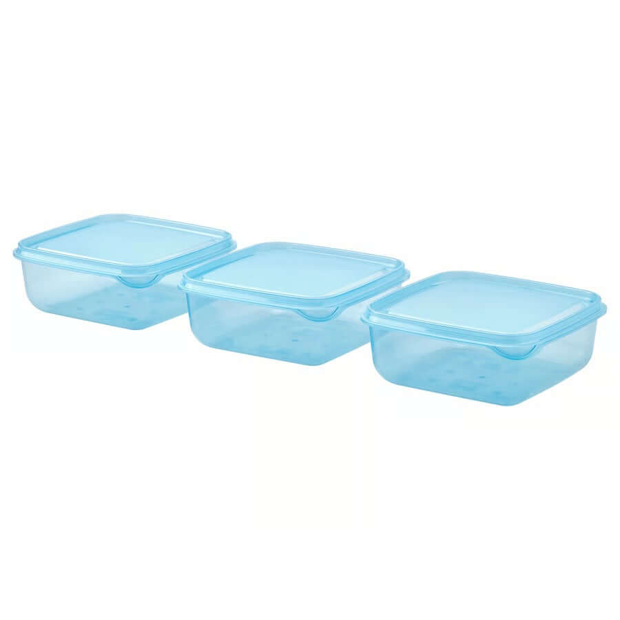 PRUTA 0.6L blue food storage container with lid – 3 pack