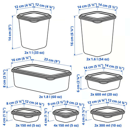 Reusable plastic food container set – PRUTA 17-pack in green