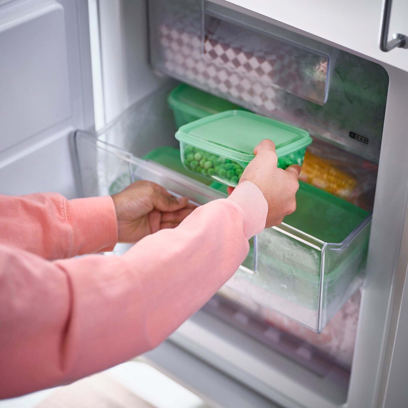 PRUTA Food container with lid, set of 17, green