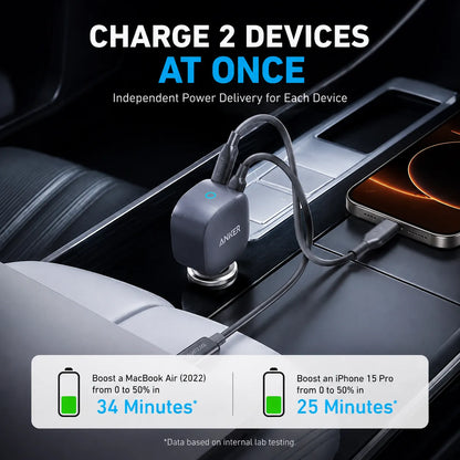 Anker Nano 75W Car Charger with Built-In Retractable USB-C Cable