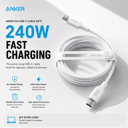 Anker 544 240W USB-C Fast Charging Cable (6ft) – Durable Bio-Braided Design