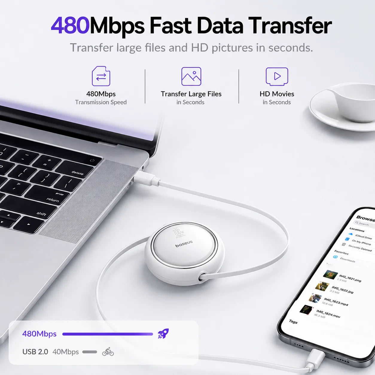 Baseus Free2Pull Retractable USB-C Cable 100W