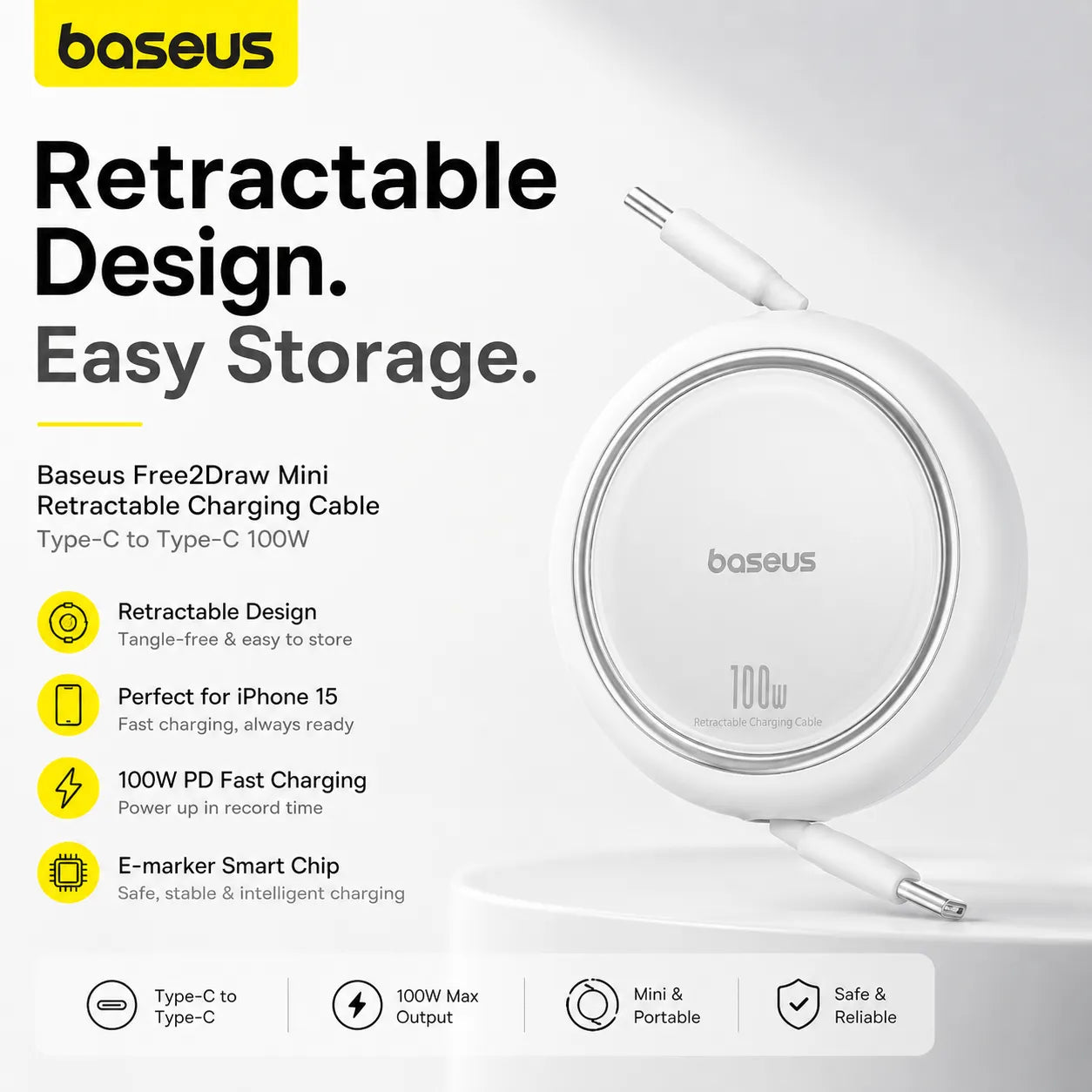 Baseus Free2Pull Retractable USB-C Cable 100W