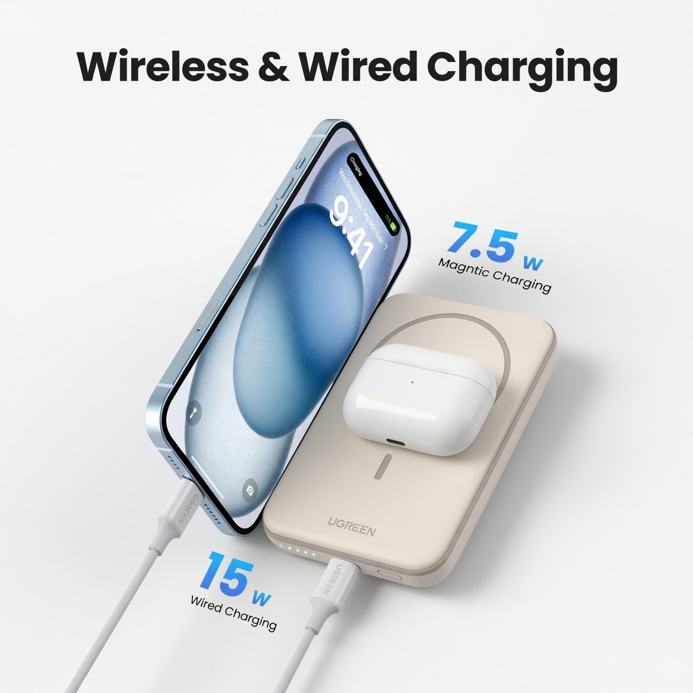 UGREEN 5000mAh Magnetic Wireless Power Bank – 15W Fast Charging